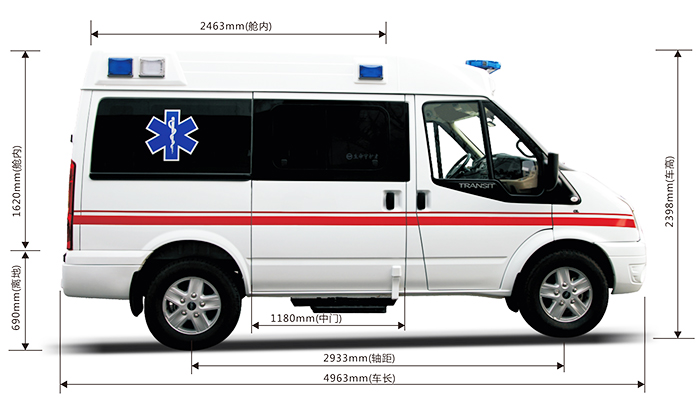 新世代短軸中頂救護車(chē)V348監護型全尺寸圖